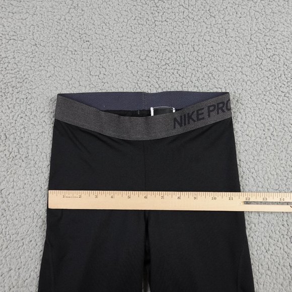 NIKE Pro Dri Fit Compression Leggings Womens Small Black Spell Out Run Training - Picture 8 of 16